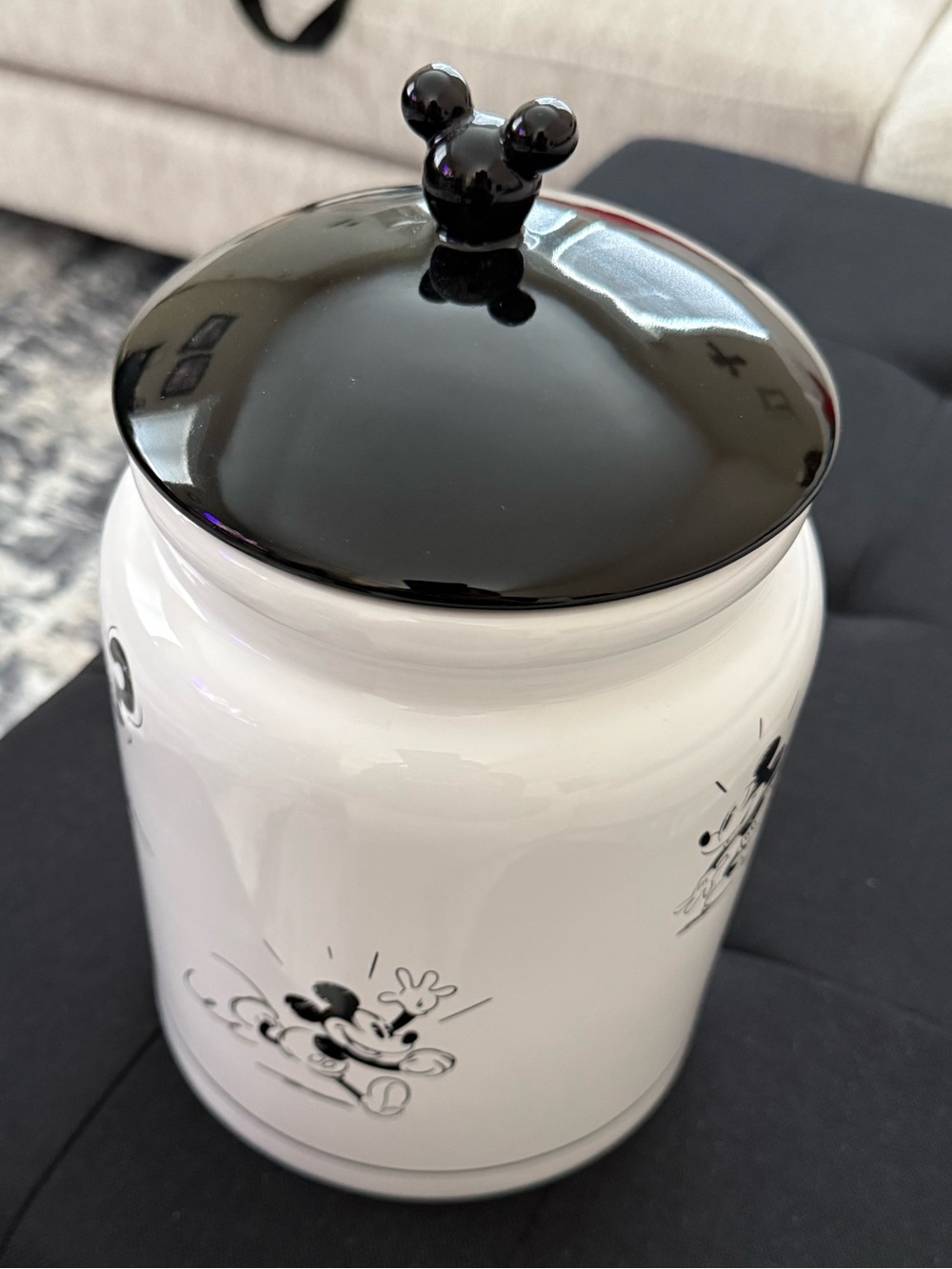 NEW MICKEY MOUSE Black & White COOKIE JAR W/ LID Disneyland